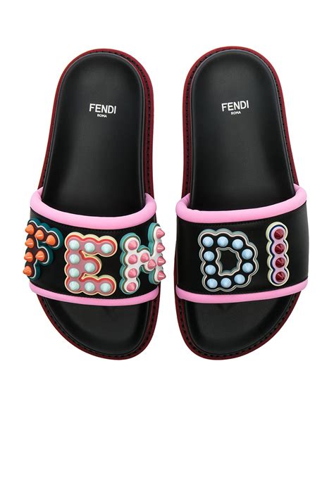 Fendi Fun Fair Logo Slides in Black & Multicolor 